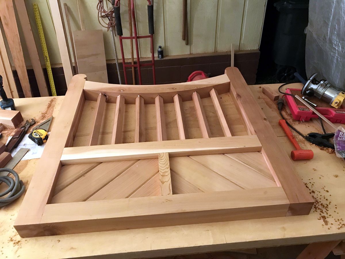 Garden gate frame on the workbench